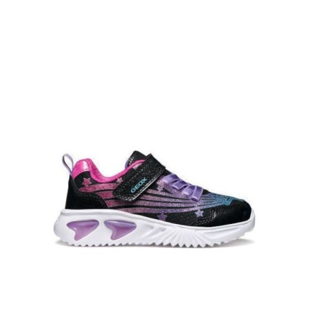 GEOX ASSISTER ΠΑΙΔΙΚΑ SNEAKERS ΑΝΑΤΟΜΙΚΑ ΜΕ ΦΩΤΑΚΙΑ ΜΑΥΡΑ  J56E9B0ASKNC0922 